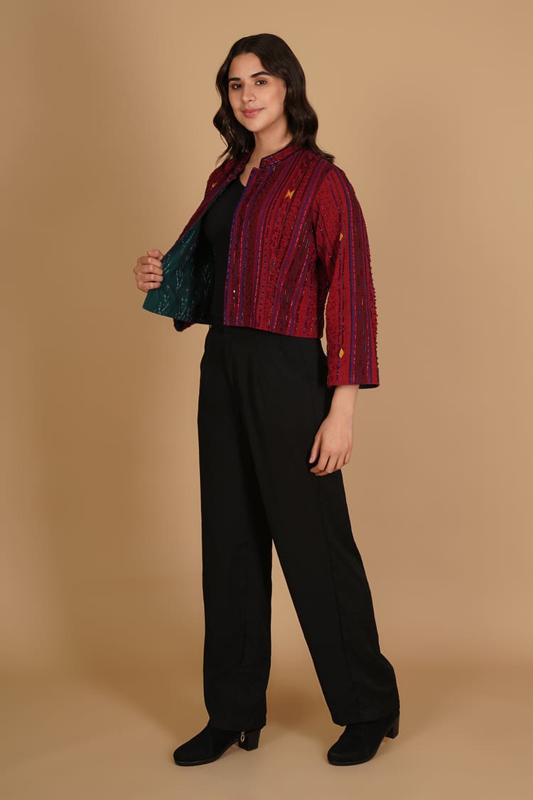 Aarika Maroon Kotpad Embroidery Short Jacket