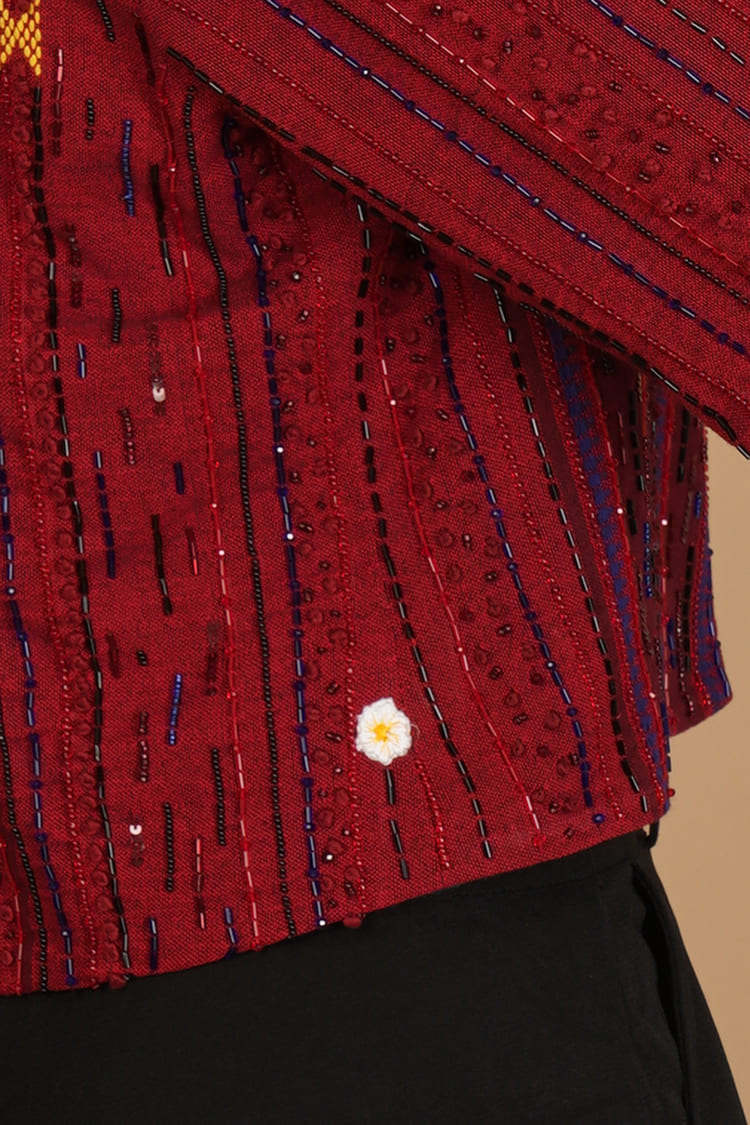Aarika Maroon Kotpad Embroidery Short Jacket