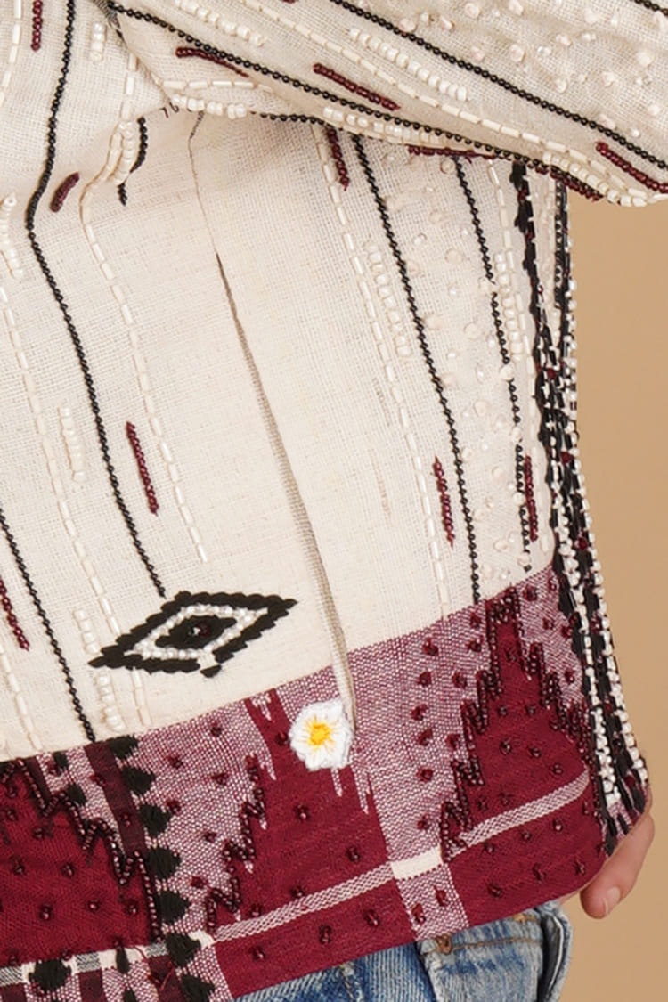 Rhea White & Maroon Kotpad Embroidery Short Jacket