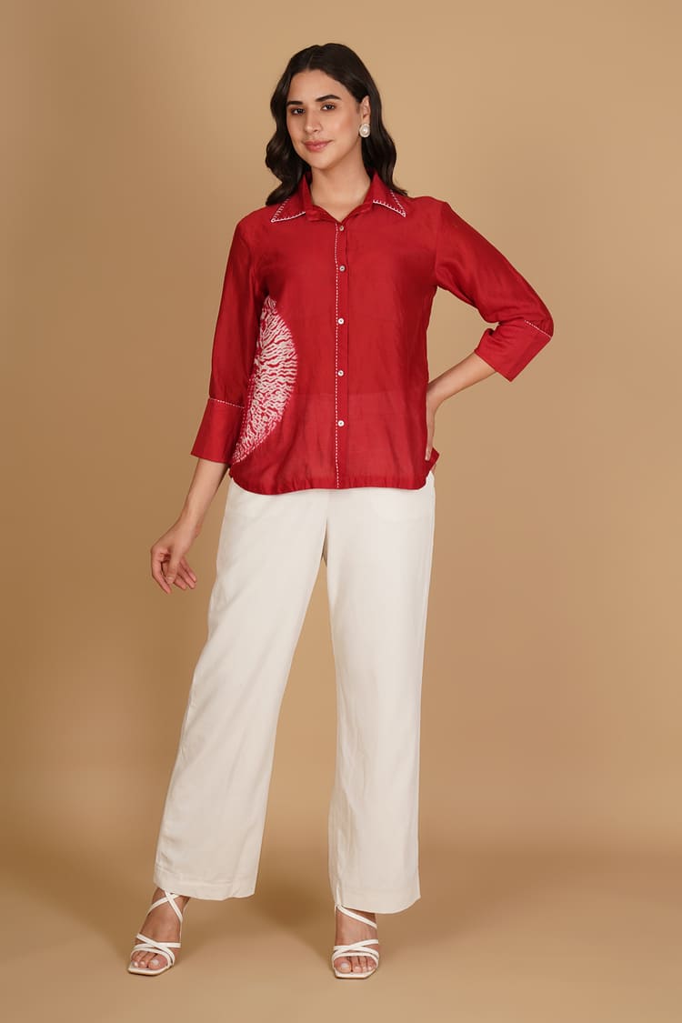 Alina Red & White Shibori Shirt