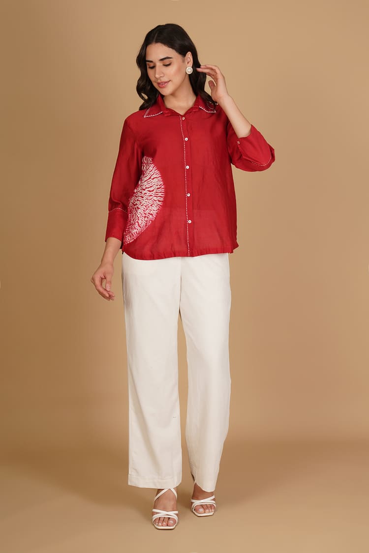 Alina Red & White Shibori Shirt