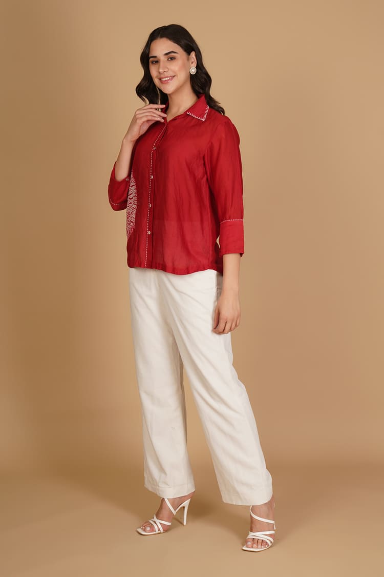 Alina Red & White Shibori Shirt