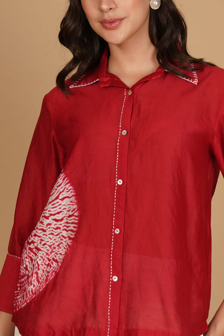 Alina Red & White Shibori Shirt