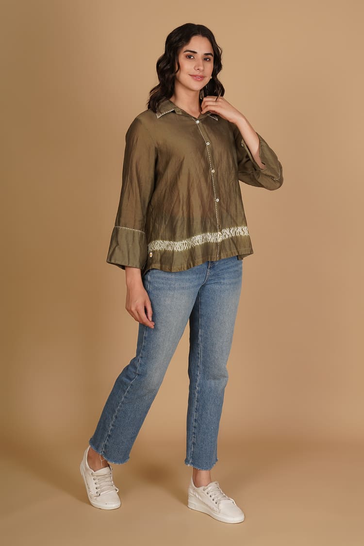 Anika Mehndi Green Shibori Shirt