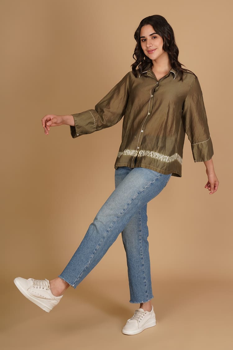 Anika Mehndi Green Shibori Shirt