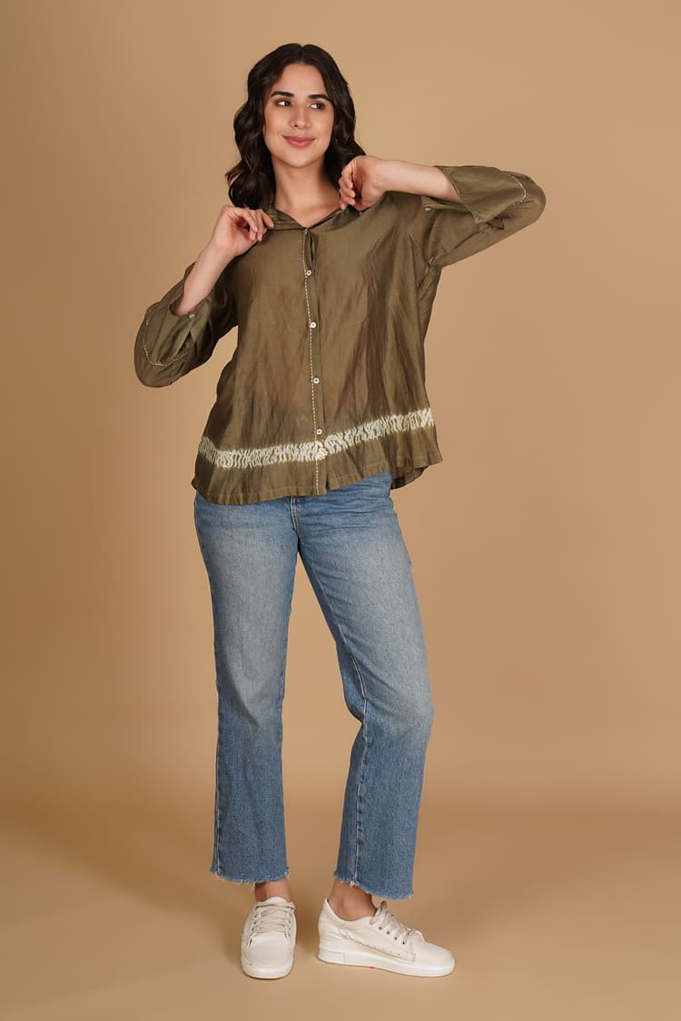 Anika Mehndi Green Shibori Shirt