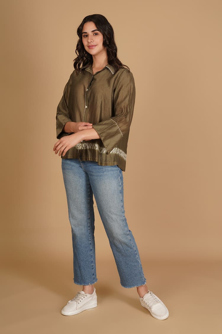 Anika Mehndi Green Shibori Shirt