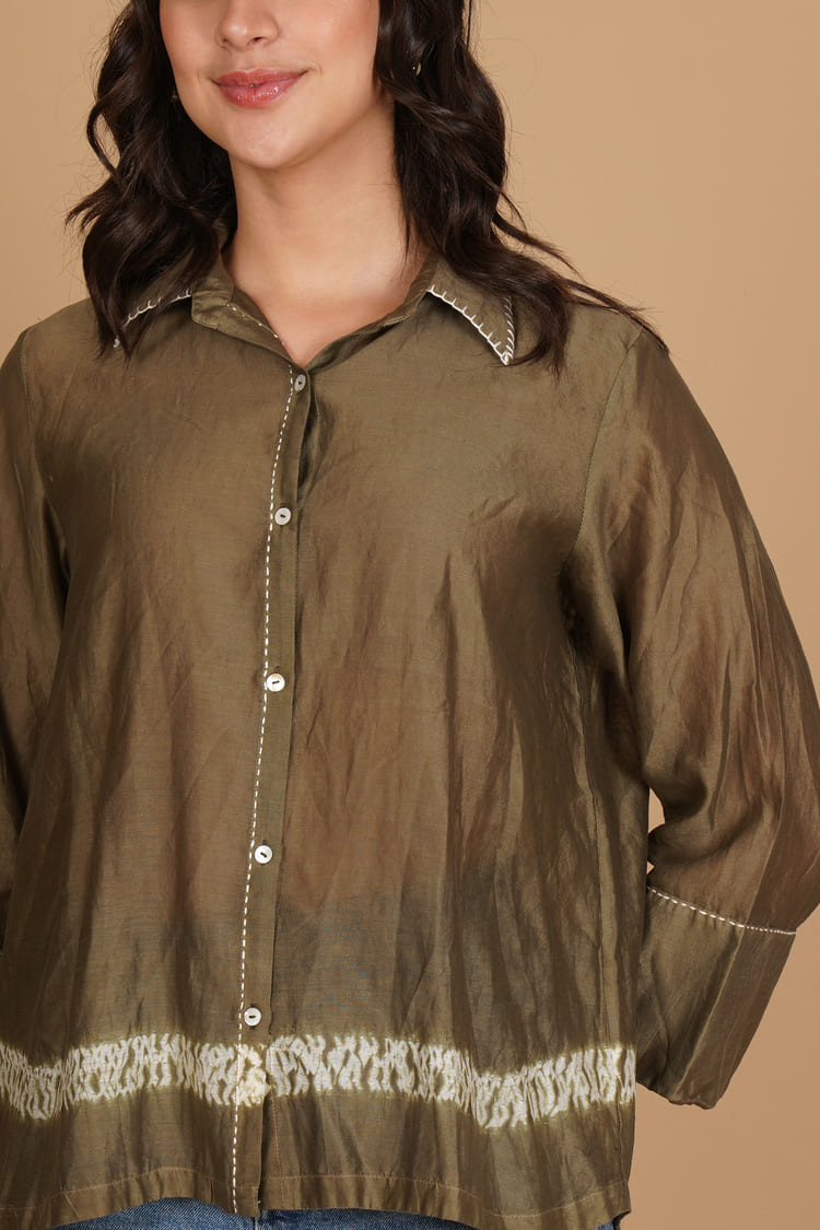 Anika Mehndi Green Shibori Shirt