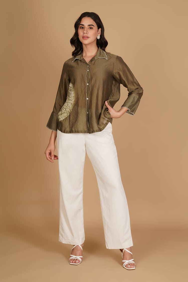 Niva Mehndi Green & White Shibori Shirt