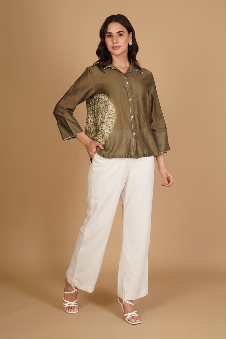 Niva Mehndi Green & White Shibori Shirt