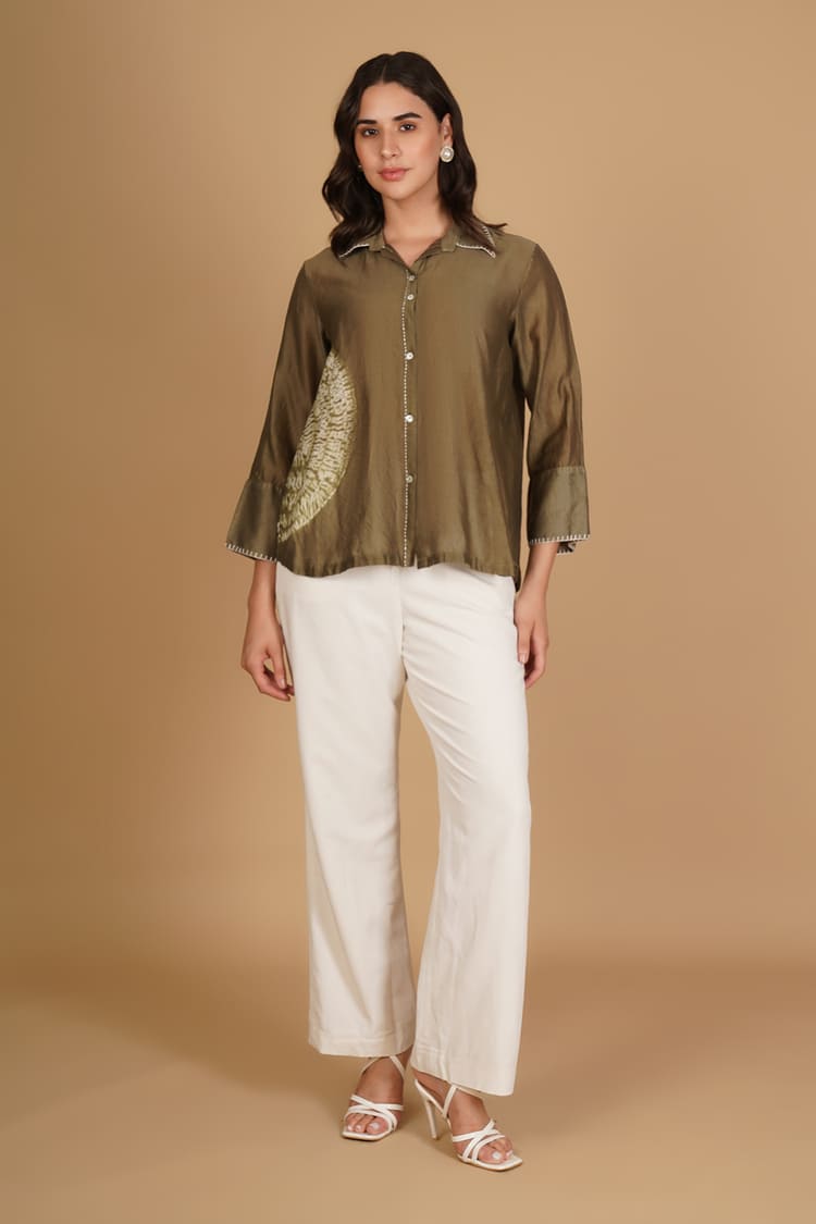 Niva Mehndi Green & White Shibori Shirt