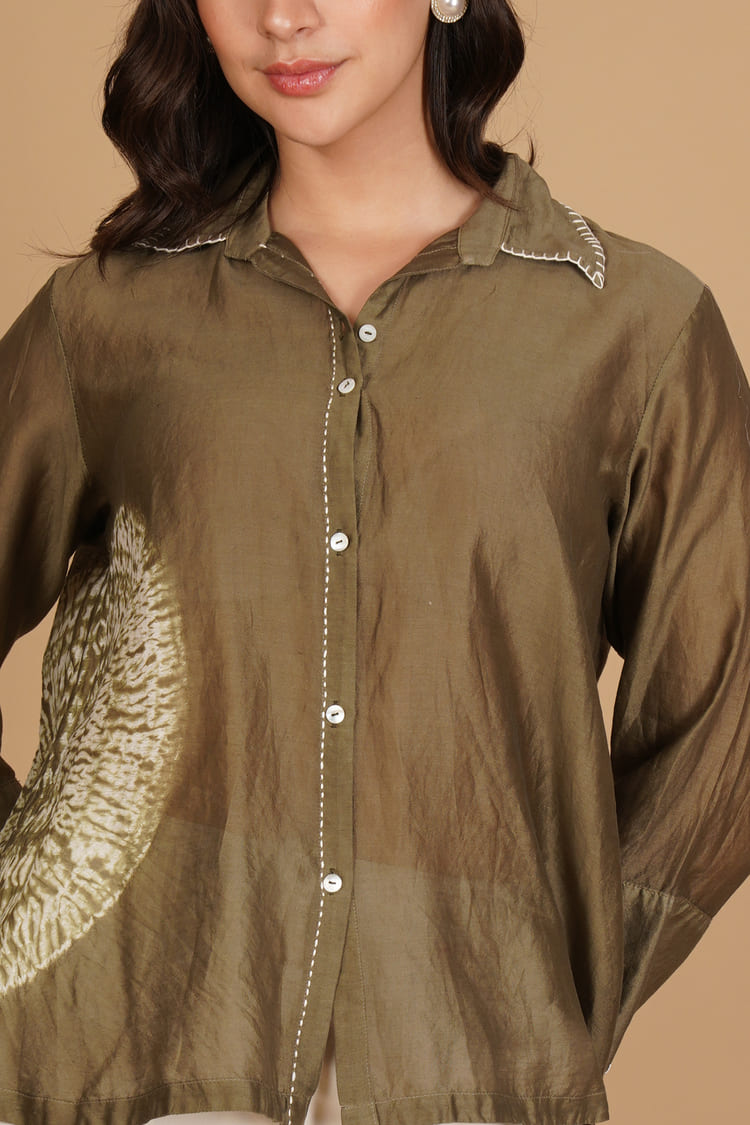 Niva Mehndi Green & White Shibori Shirt