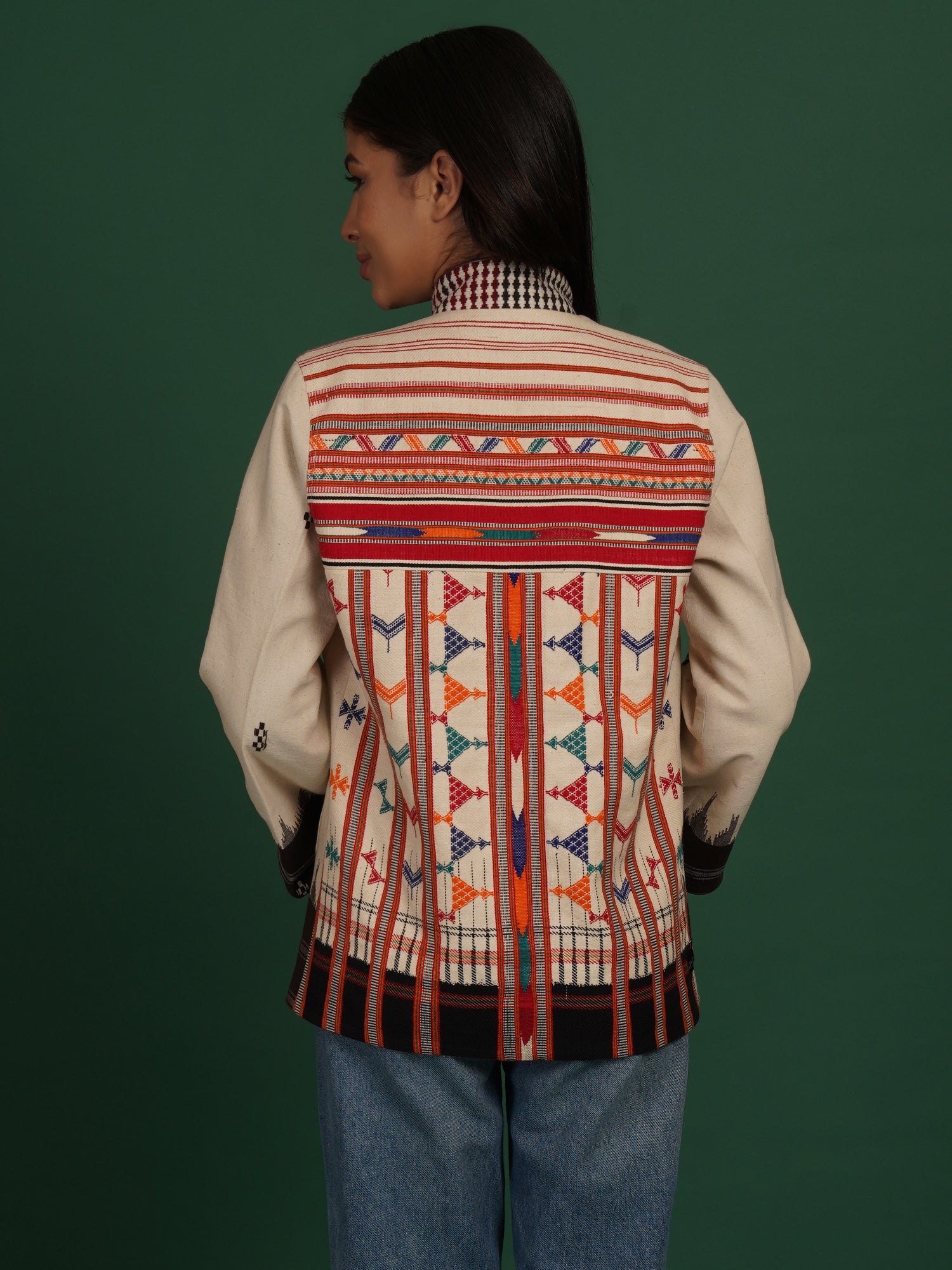 White Kotpad Ikat Cotton Short Jacket