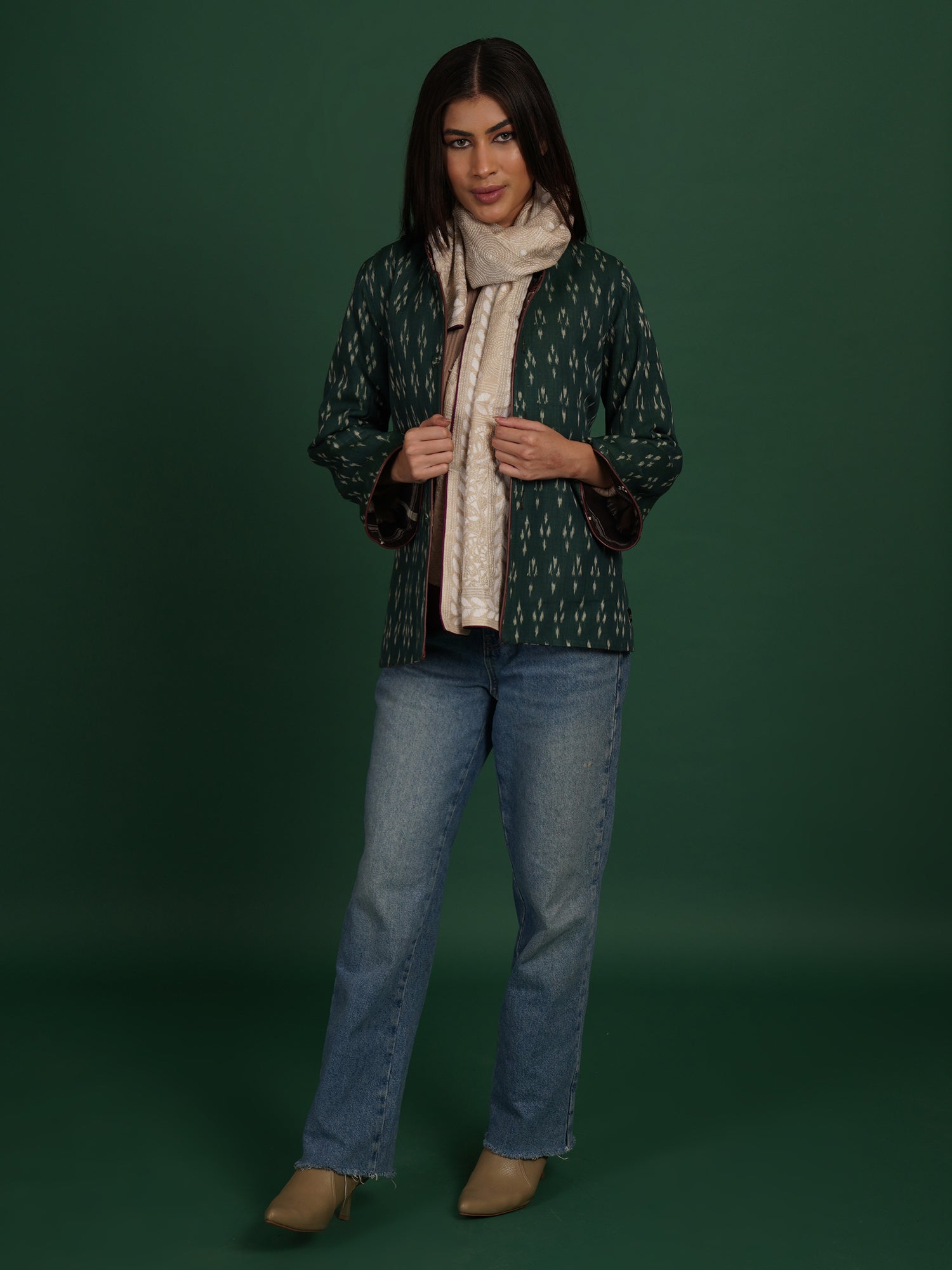 White Kotpad Ikat Cotton Short Jacket