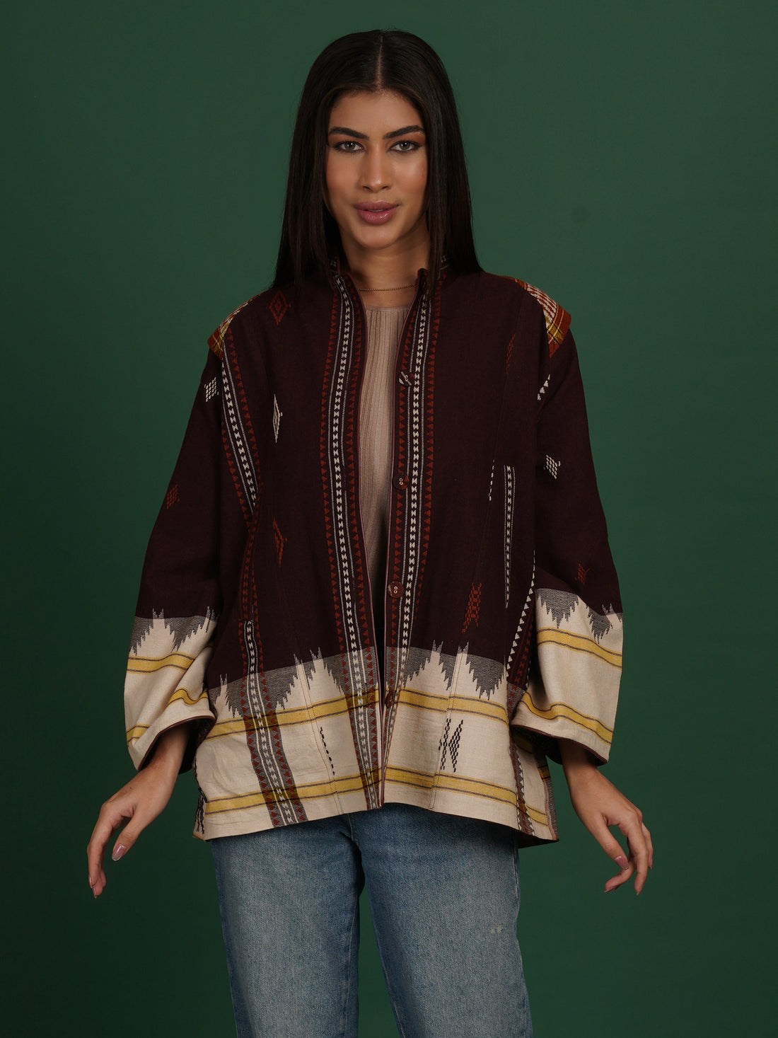 Brown Kotpad Ajrak Short Jacket