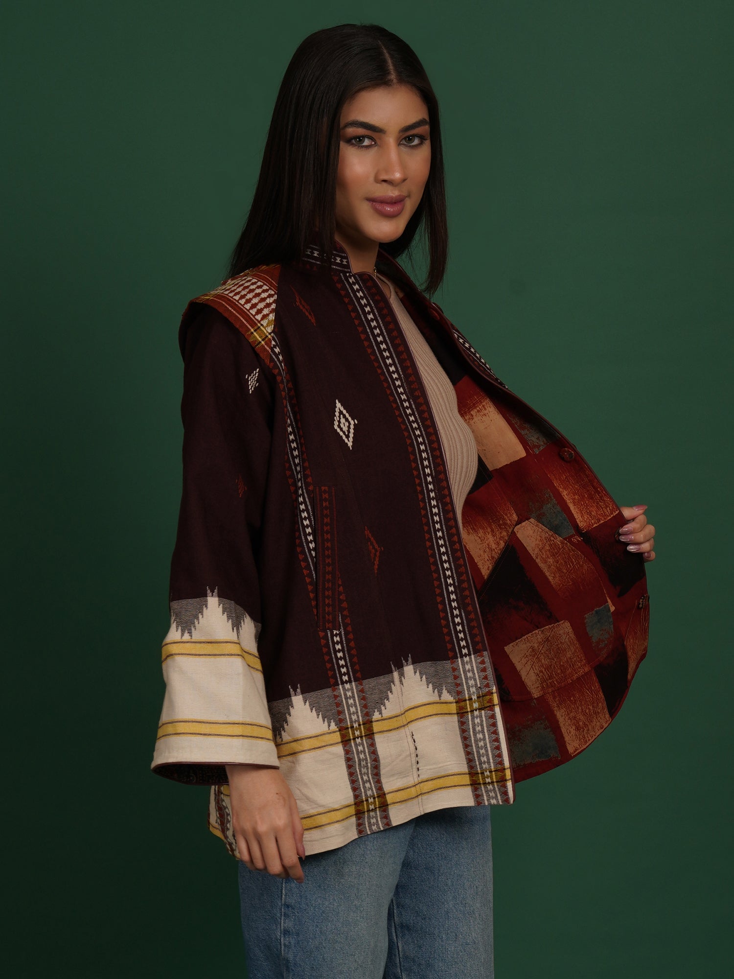 Brown Kotpad Ajrak Short Jacket
