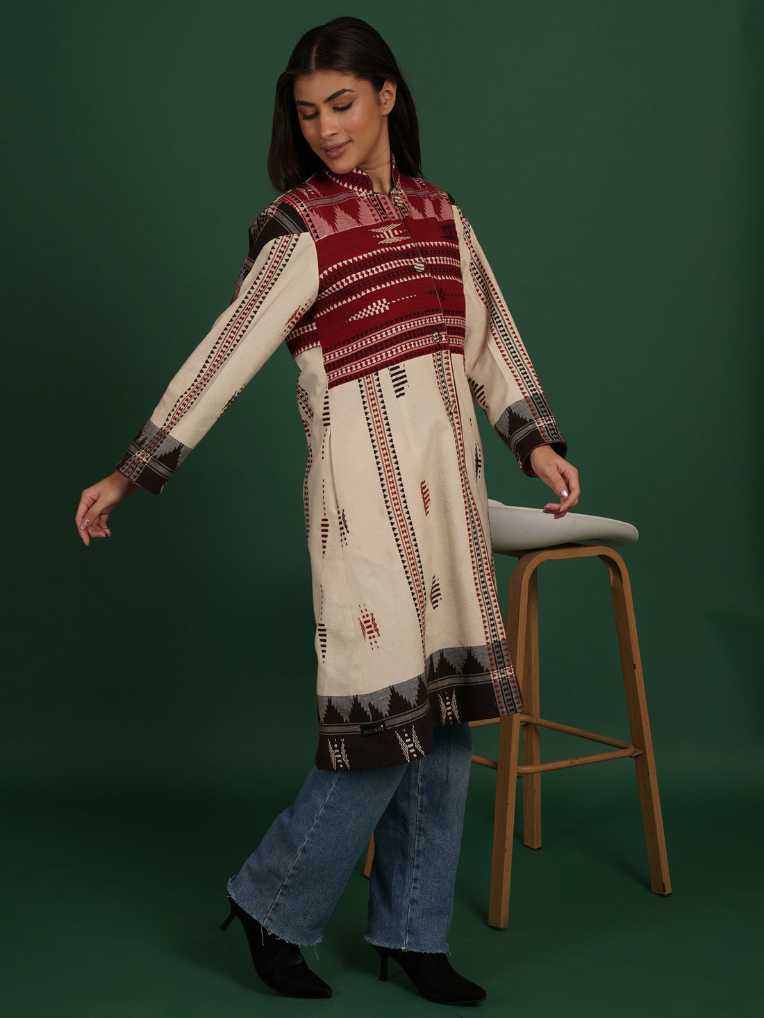 Offwhite Kotpad Ajrak Long Jacket