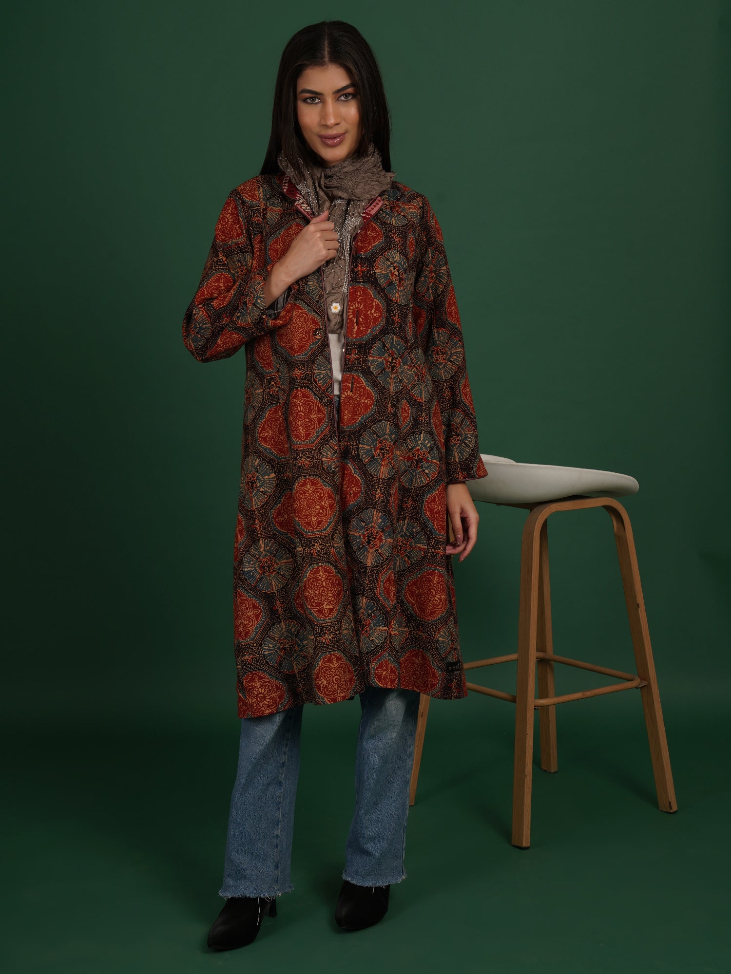 Offwhite Kotpad Ajrak Long Jacket