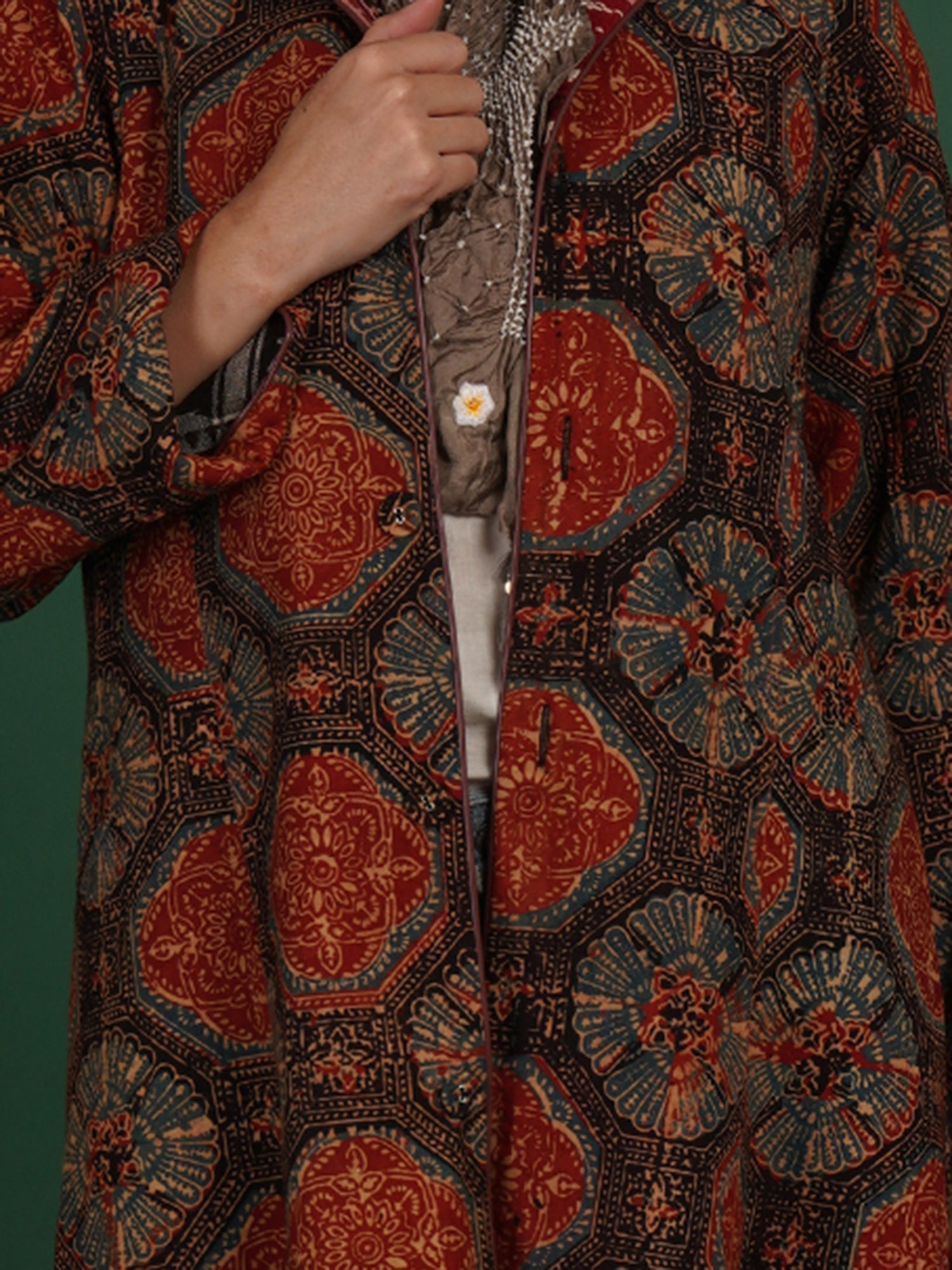 Offwhite Kotpad Ajrak Long Jacket