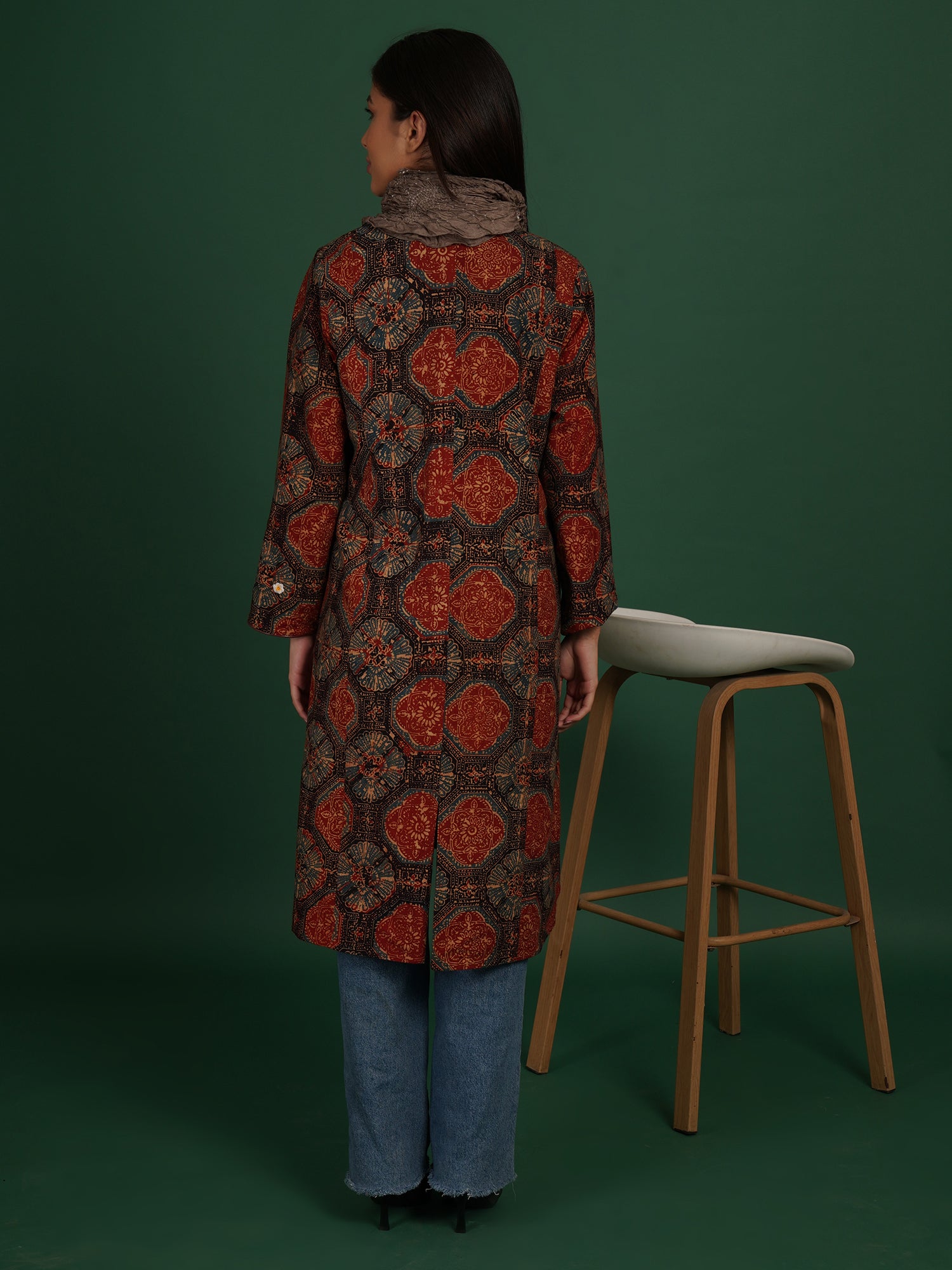 Offwhite Kotpad Ajrak Long Jacket