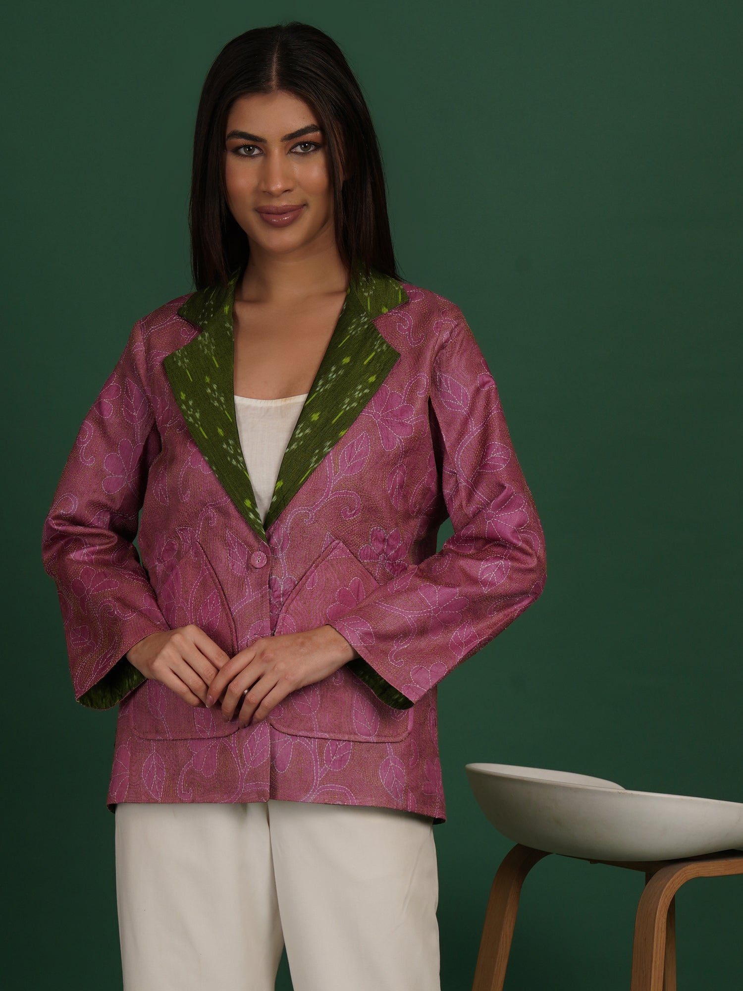 Pink Kantha Ikat Cotton Short Jacket