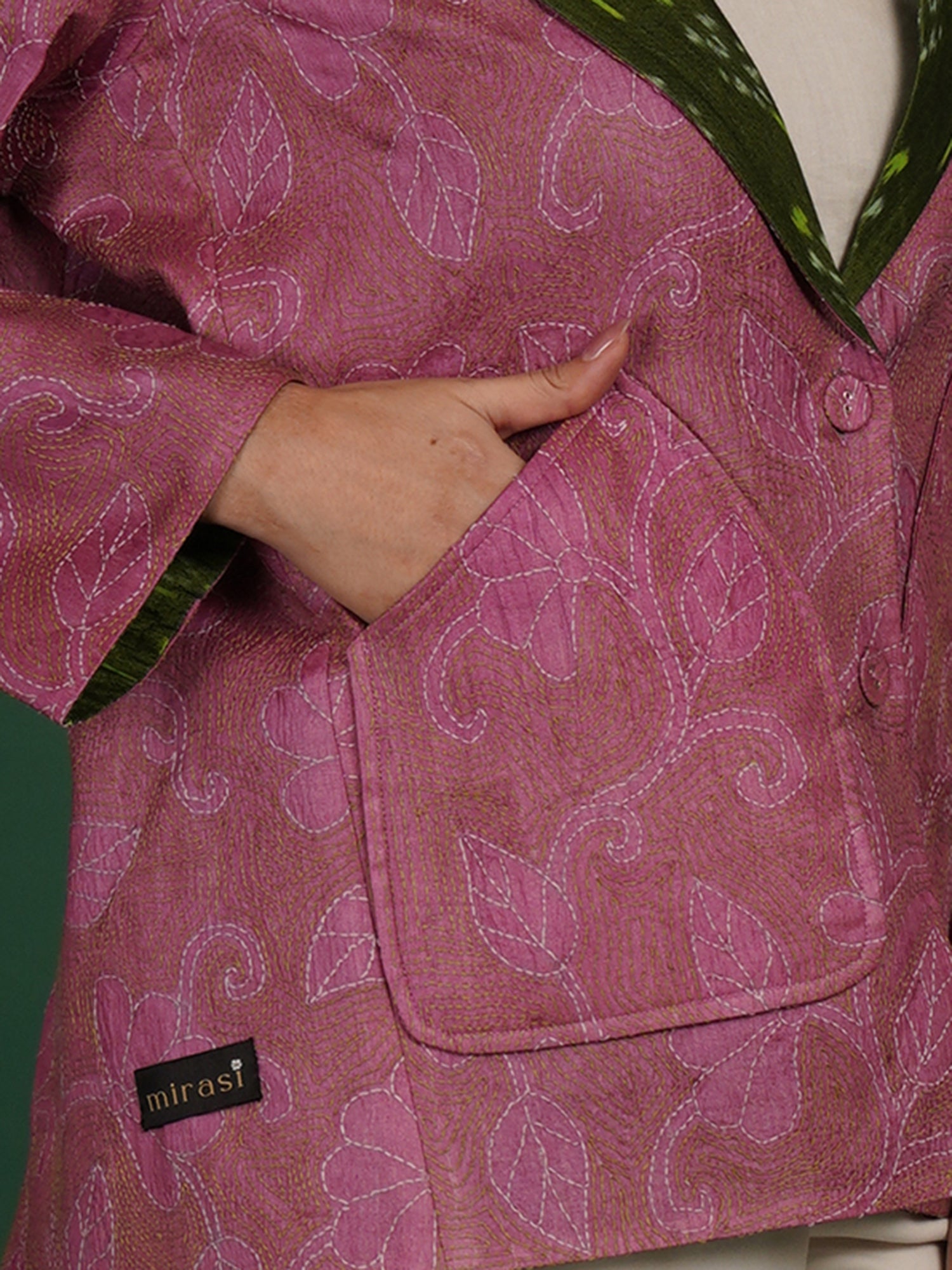 Pink Kantha Ikat Cotton Short Jacket