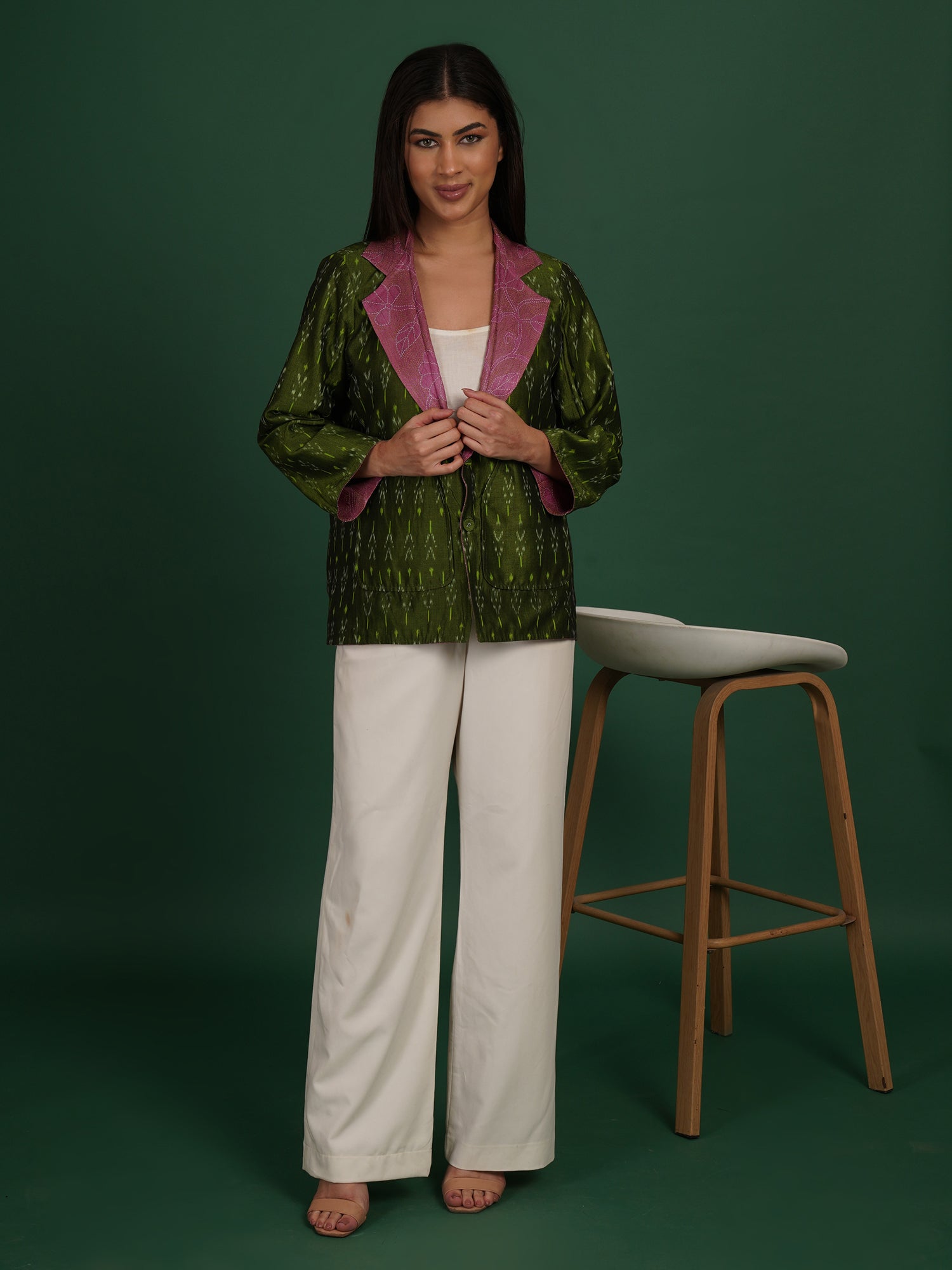 Pink Kantha Ikat Cotton Short Jacket