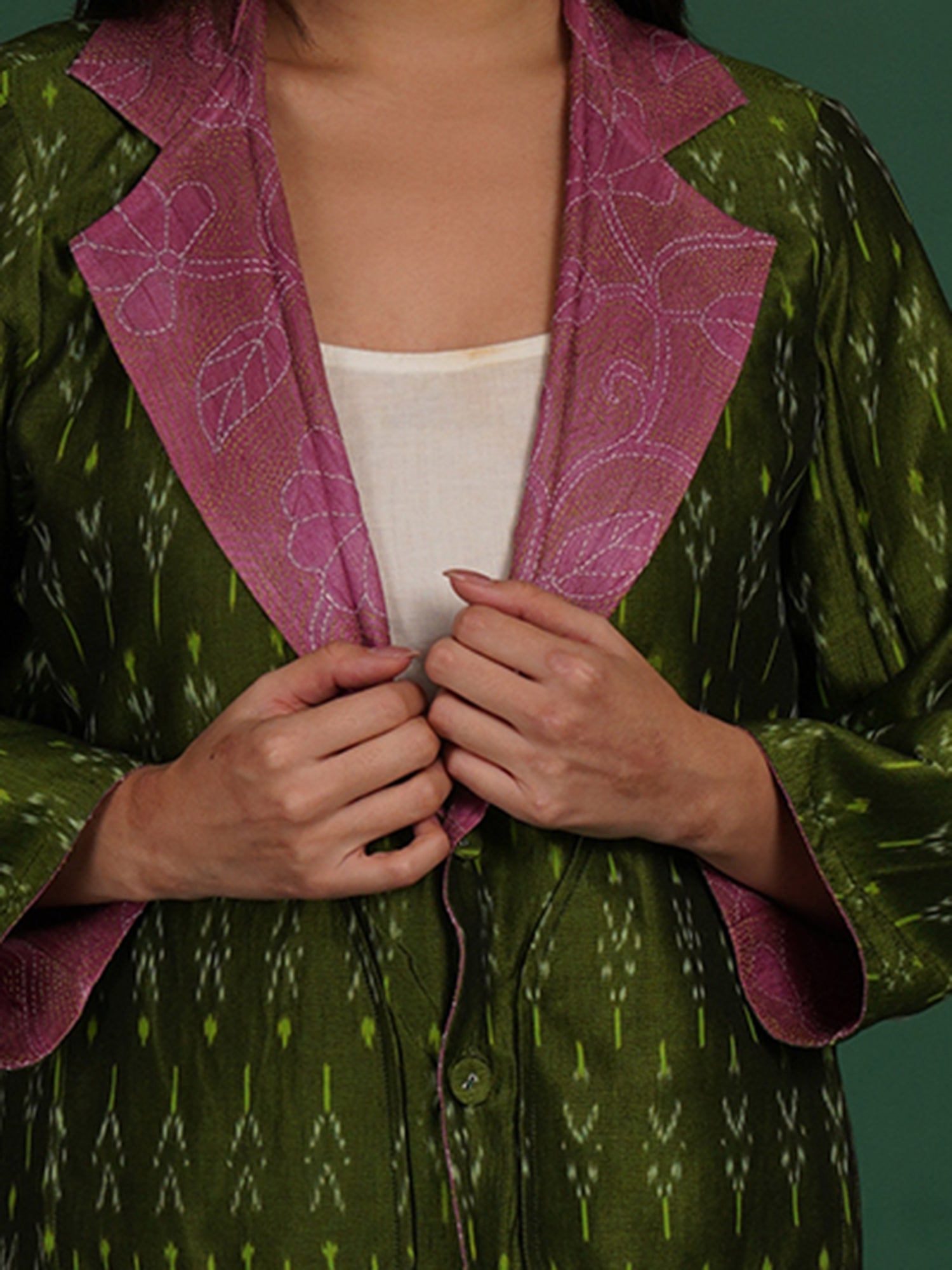 Pink Kantha Ikat Cotton Short Jacket