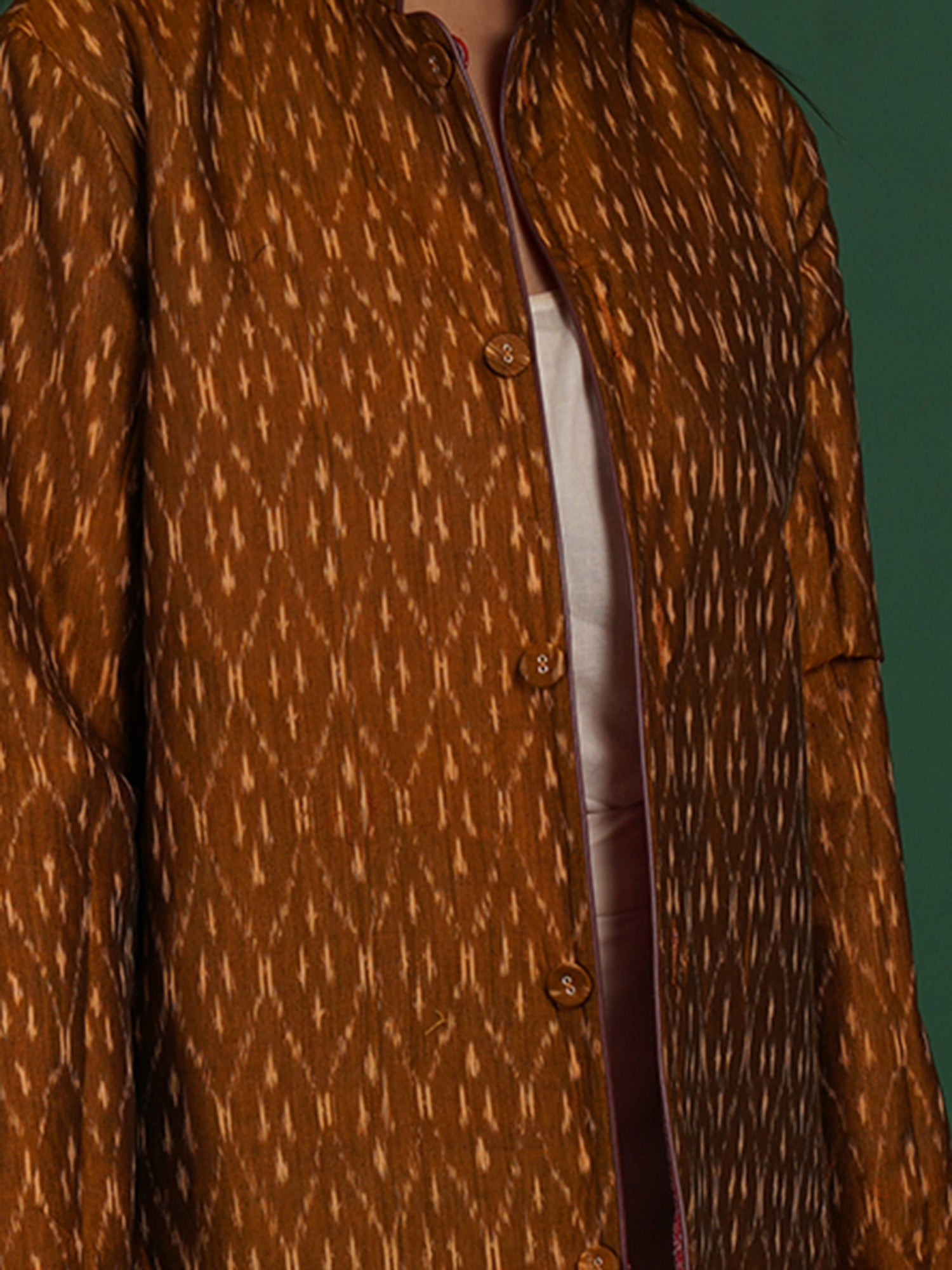 Redish Kantha Ikat Cotton Long Jacket