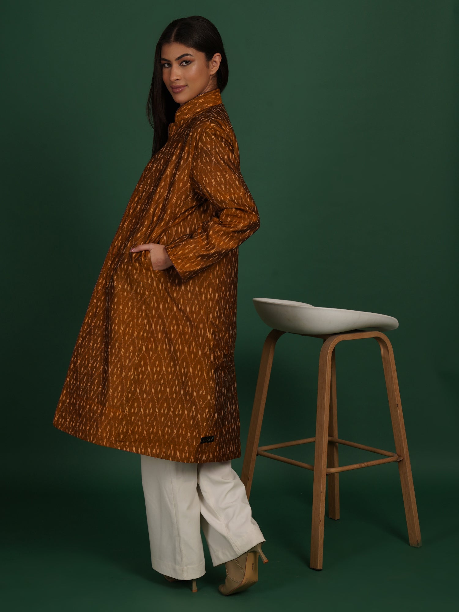 Redish Kantha Ikat Cotton Long Jacket