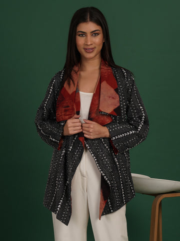 Black Kantha Ajrak Short Overlay