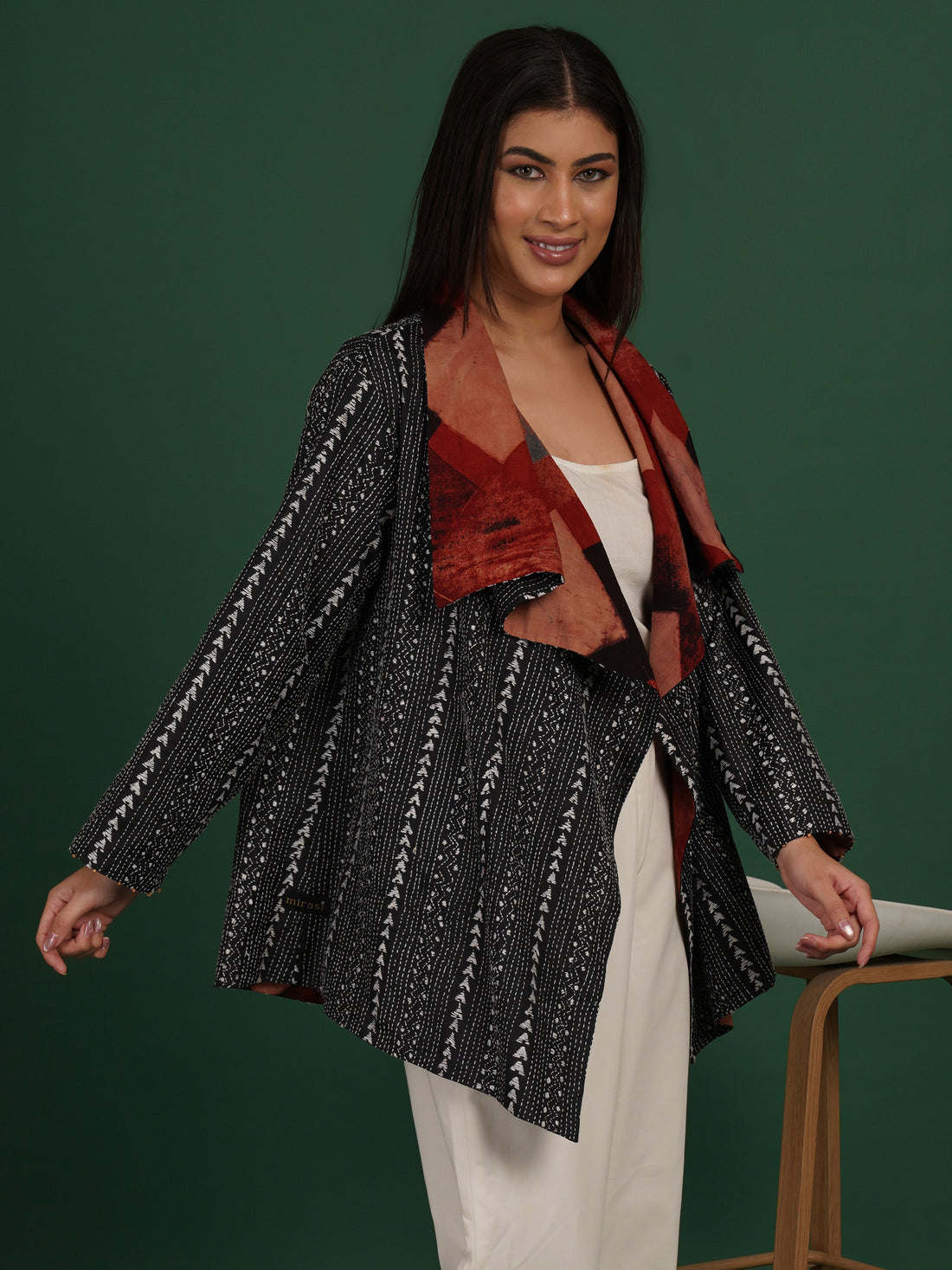 Black Kantha Ajrak Short Overlay