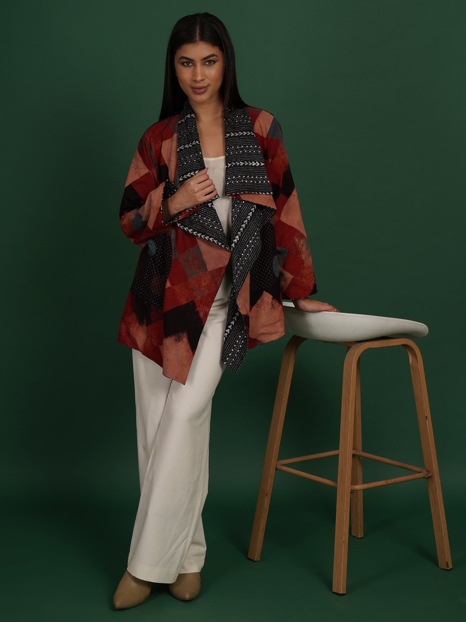 Black Kantha Ajrak Short Overlay