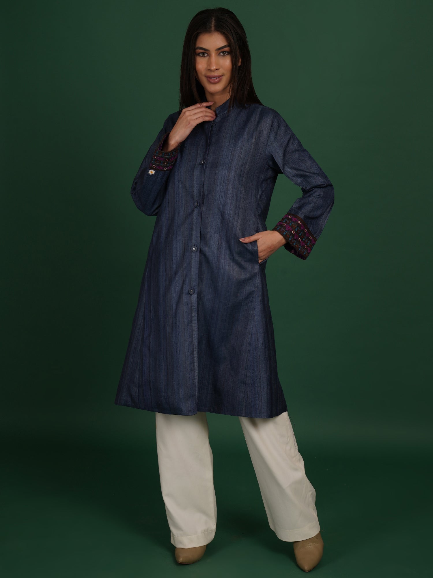 Purple Tussar Ikat Cotton Long Jacket