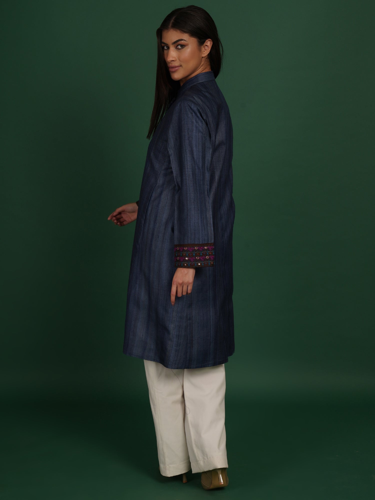 Purple Tussar Ikat Cotton Long Jacket