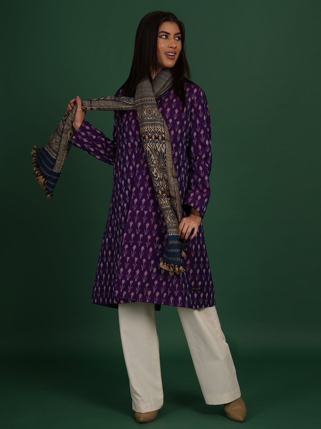 Purple Tussar Ikat Cotton Long Jacket