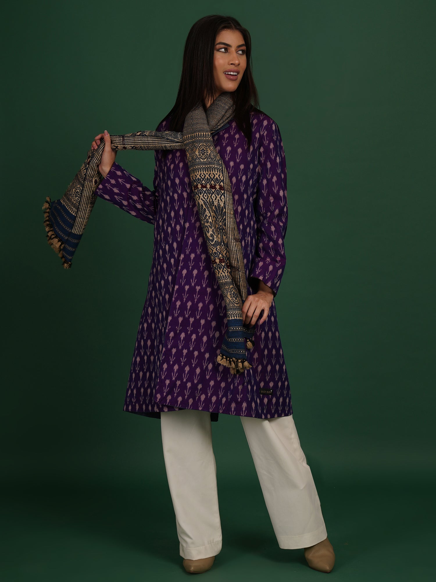 Purple Tussar Ikat Cotton Long Jacket
