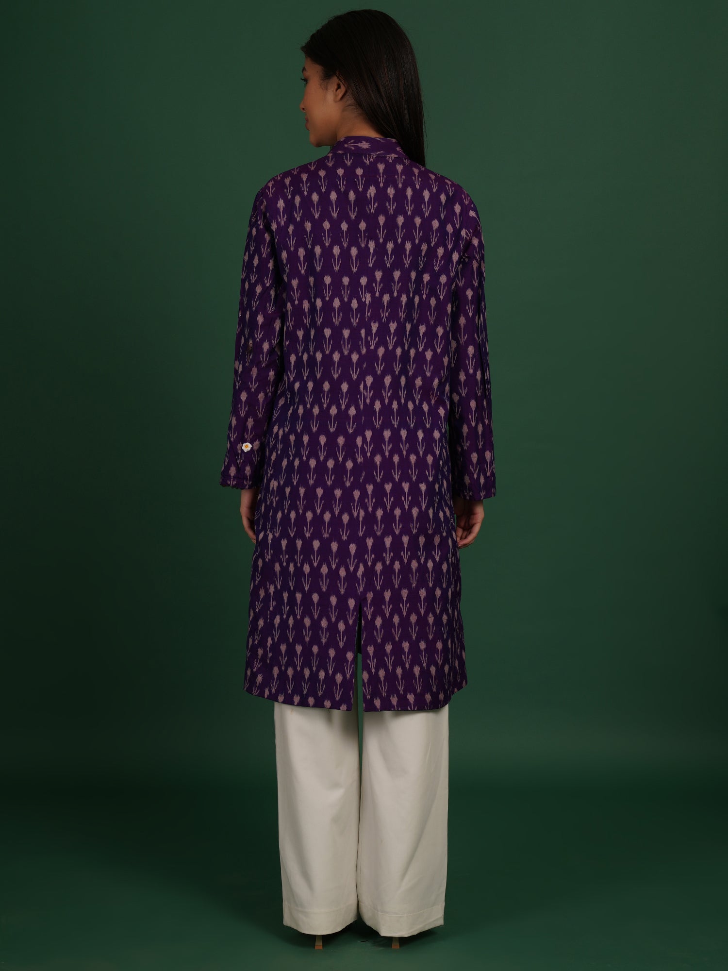 Purple Tussar Ikat Cotton Long Jacket