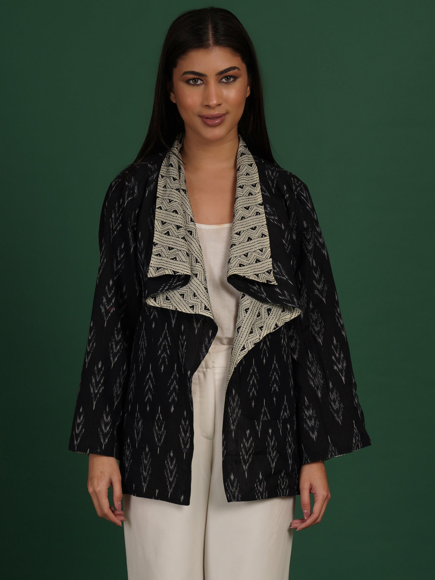 Off White Kantha Ikat Cotton Overlay