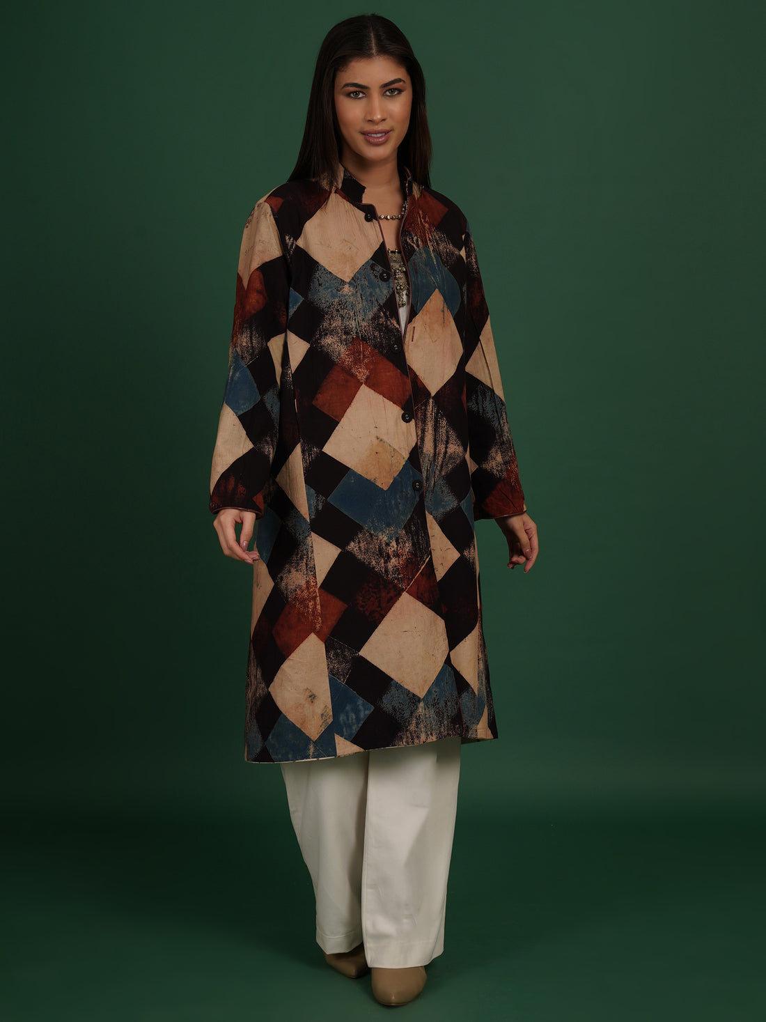 Rust Kotpad Ajrak Long Jacket