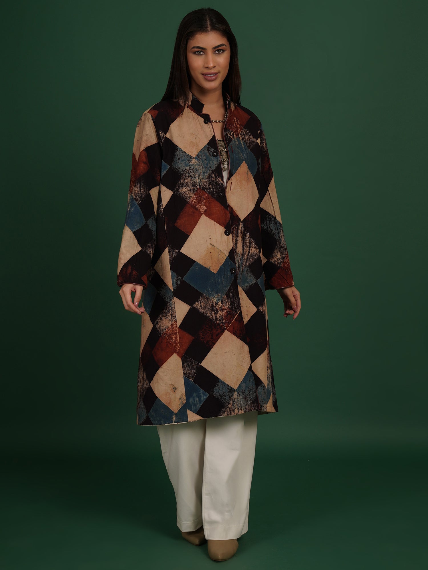 Rust Kotpad Ajrak Long Jacket