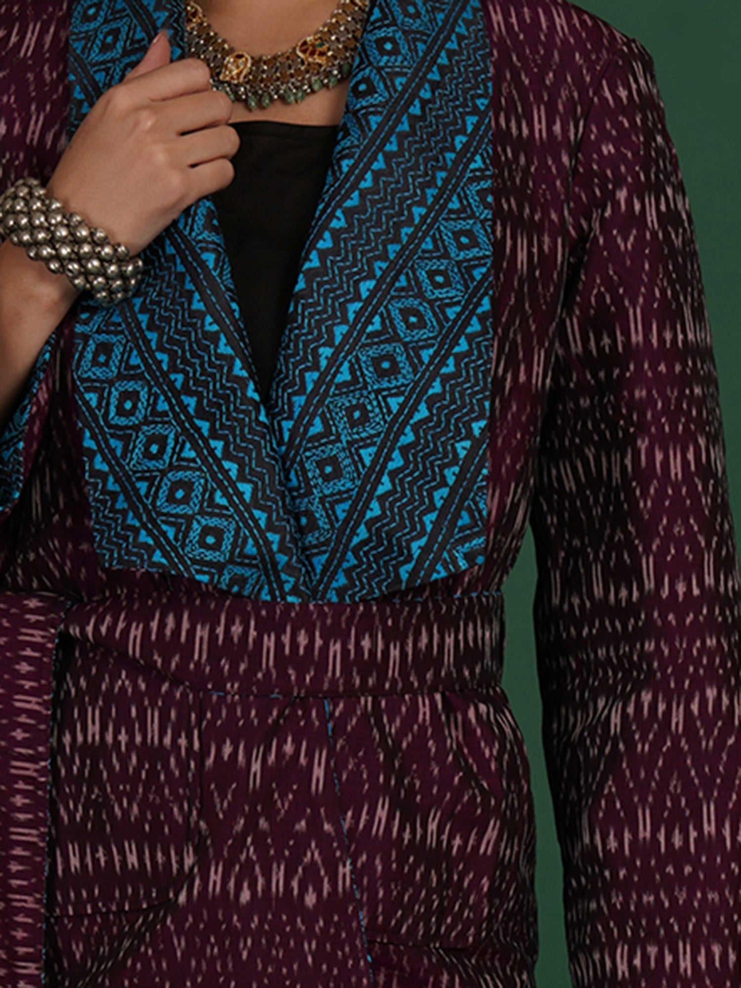 Blue And Purple Kantha Ikat Cotton Short Jacket