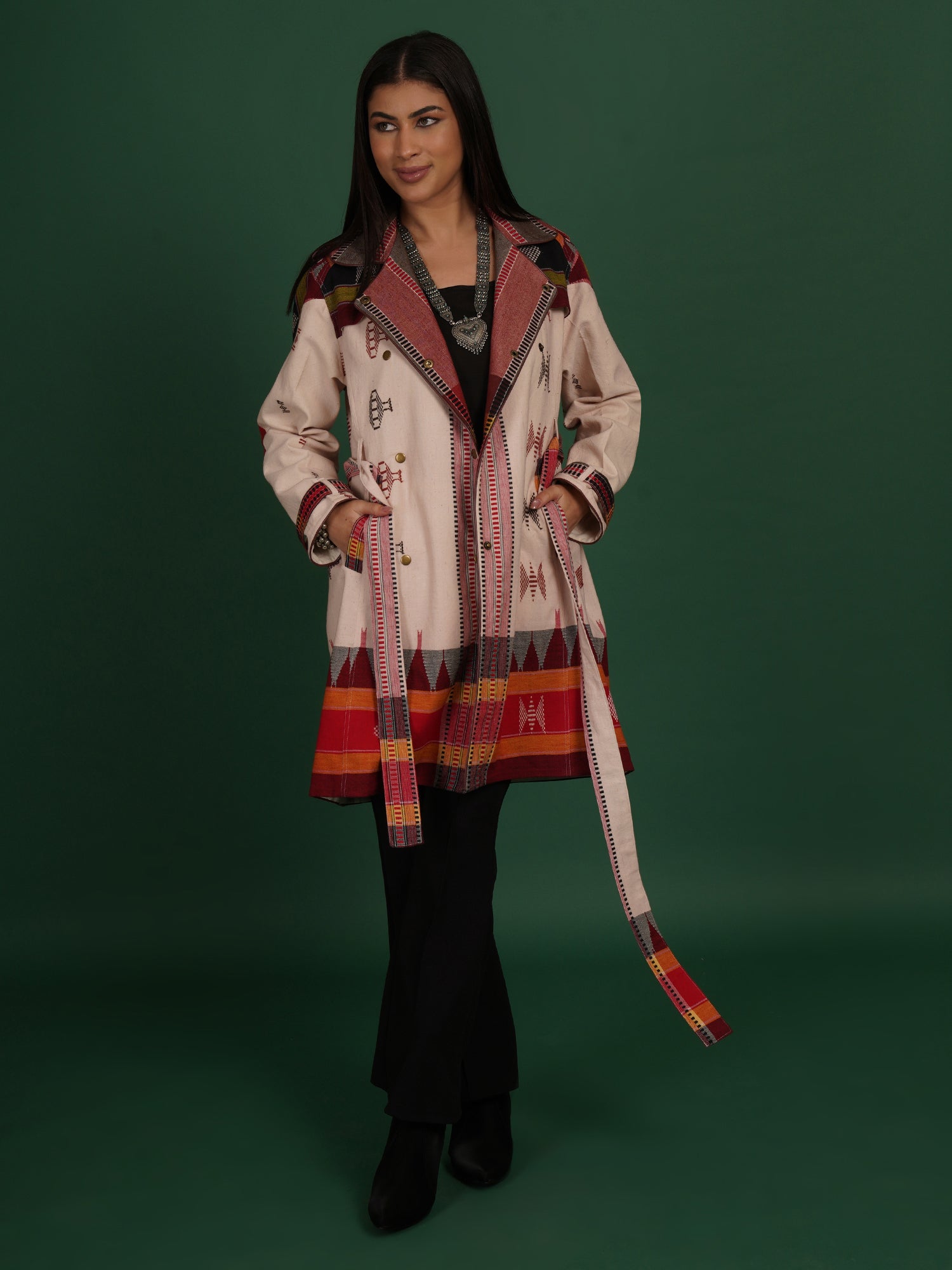 White Multicolour Trench Jacket