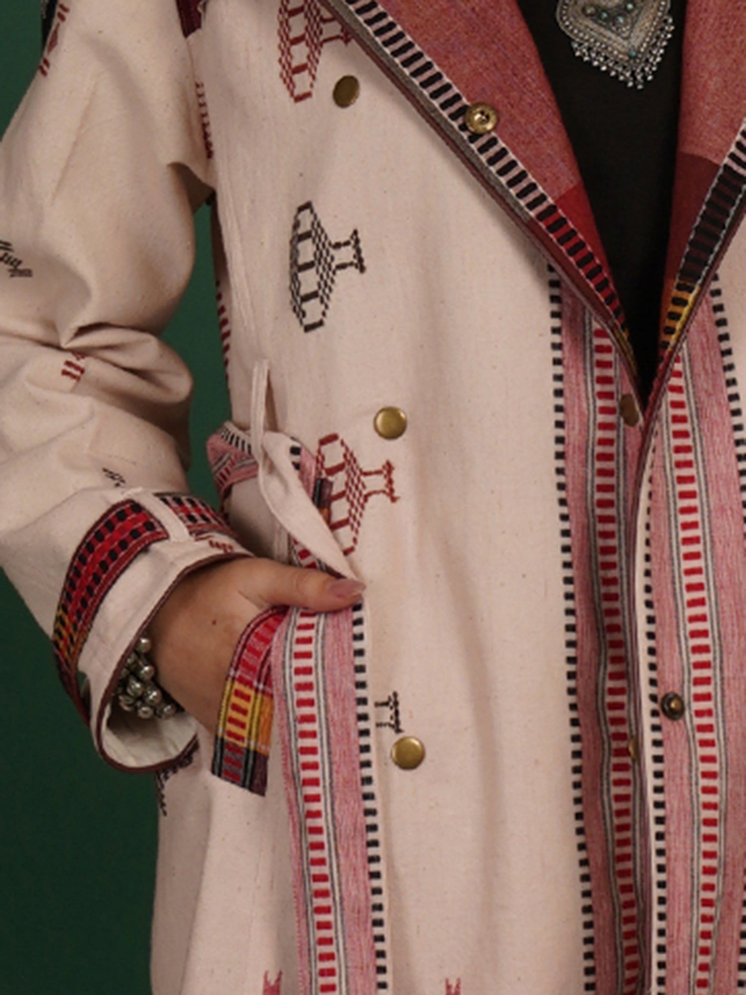 White Multicolour Trench Jacket