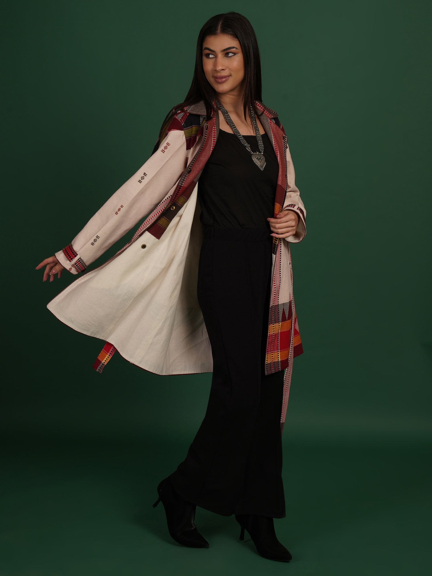 White Multicolour Trench Jacket