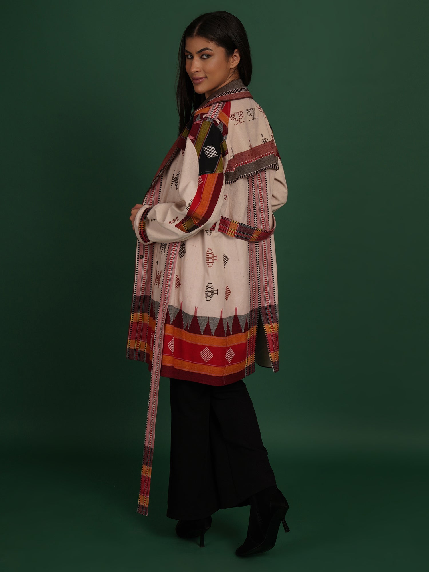 White Multicolour Trench Jacket