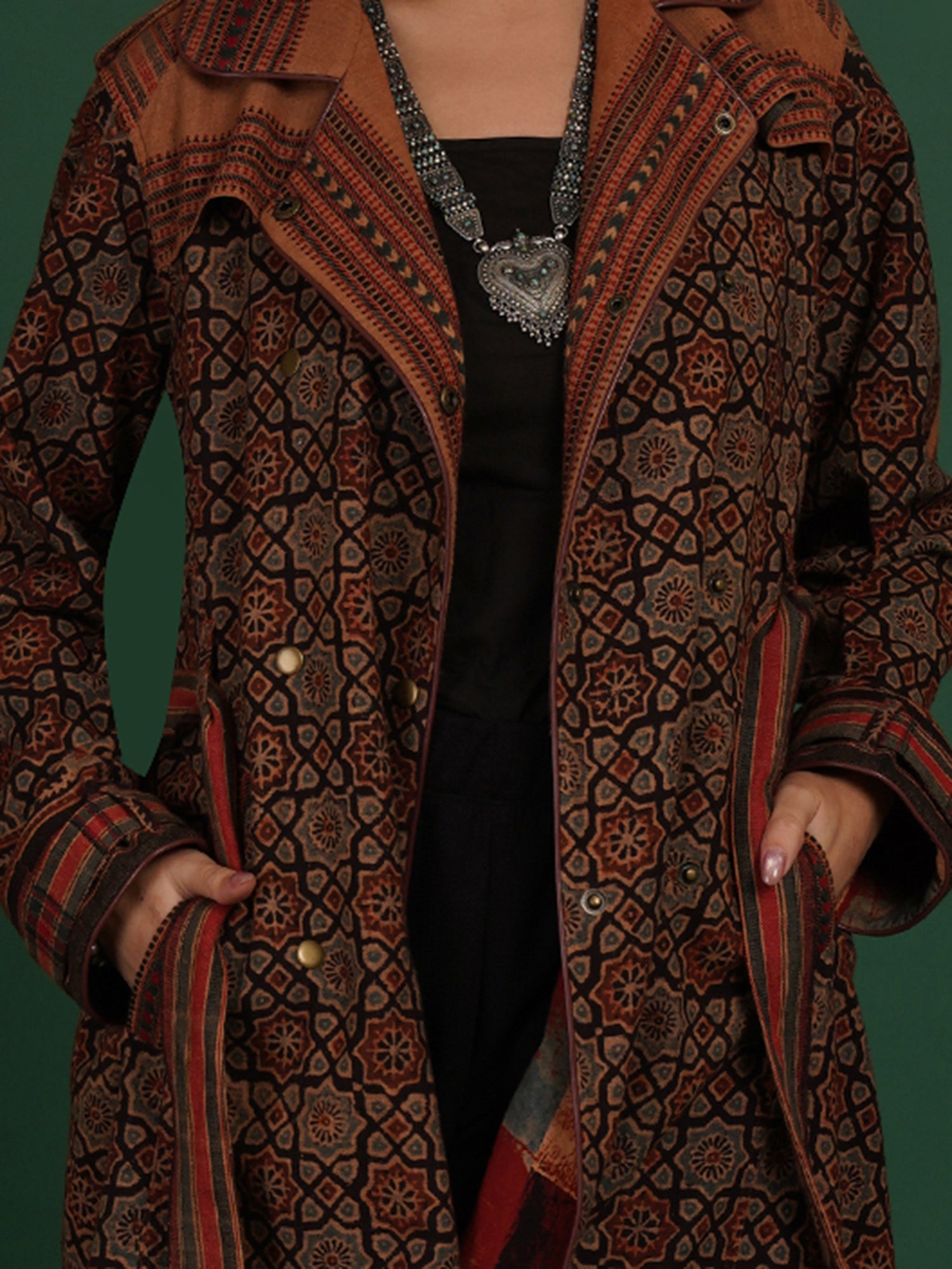 Brown Bhujodi Ajrak Trench Jacket