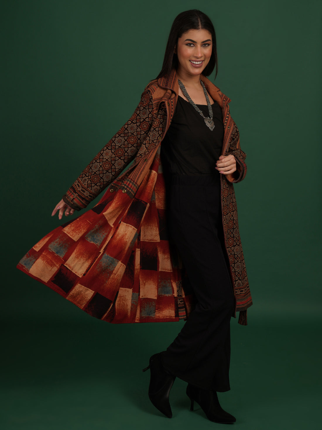 Brown Bhujodi Ajrak Trench Jacket