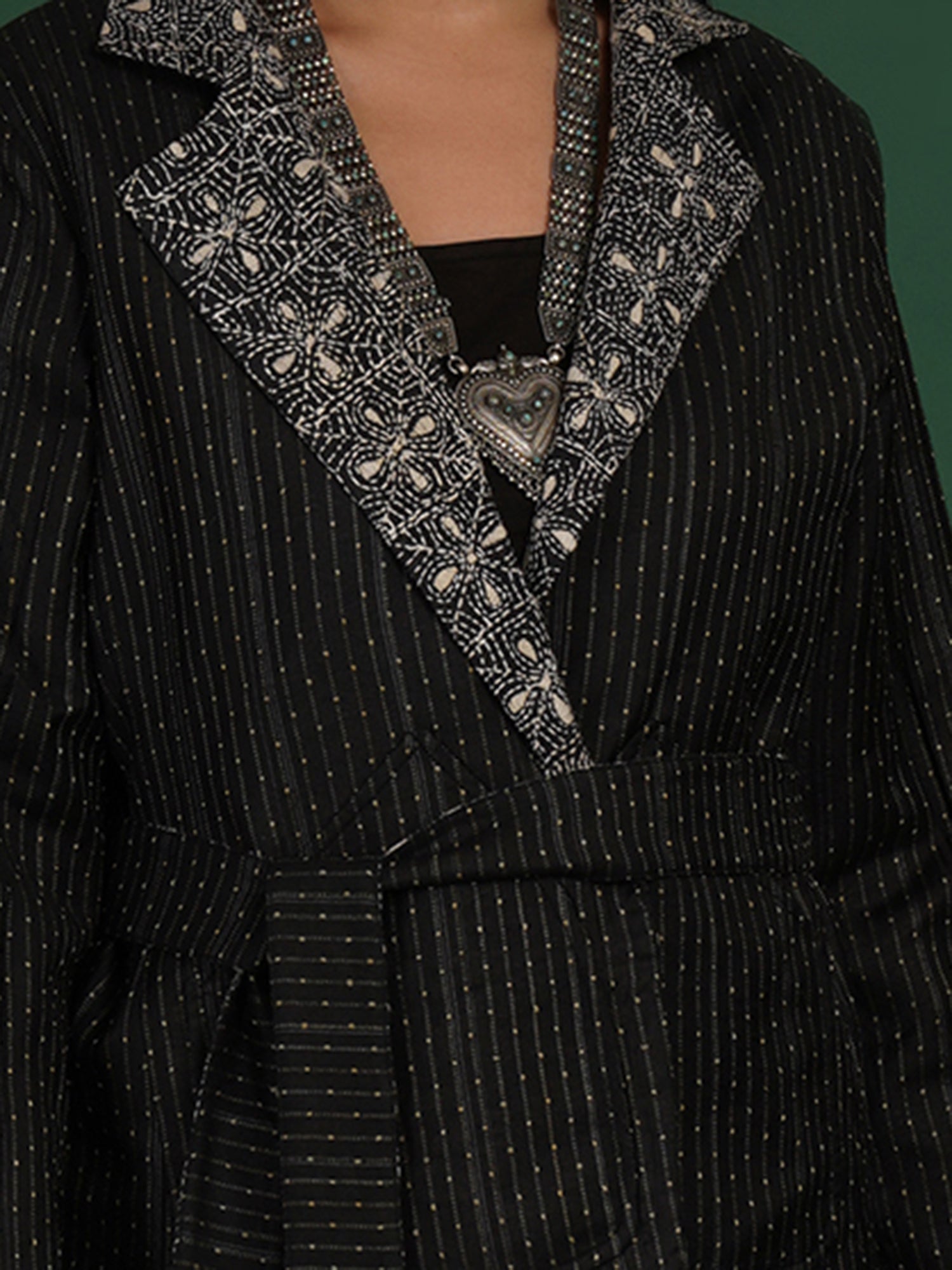 Black Kantha Tussar Short Jacket