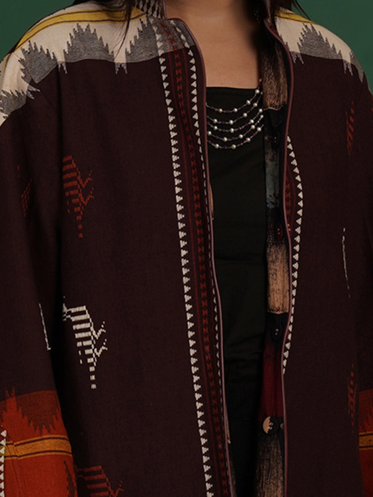 Brown Orange Kotpad Ajrak Long Jacket